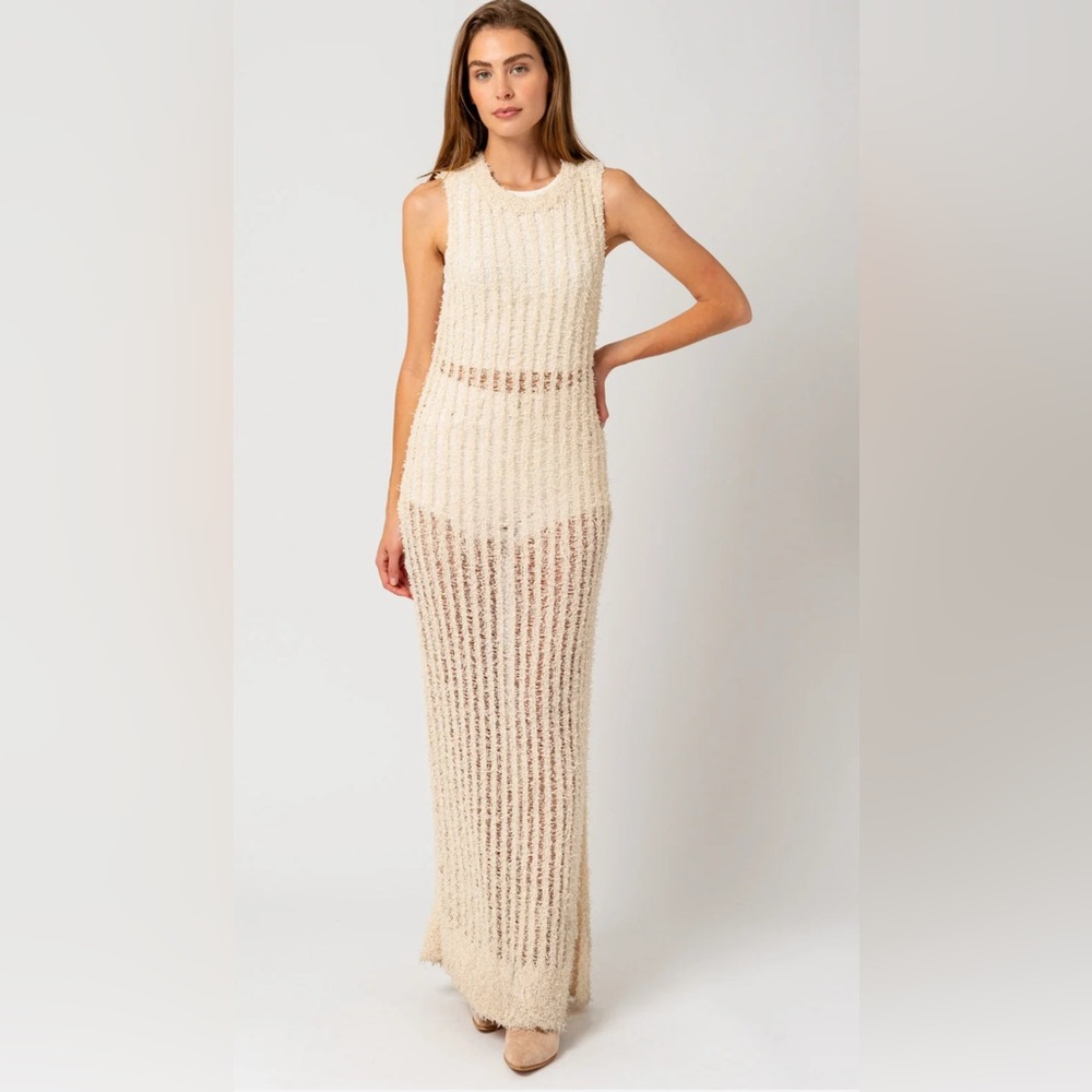 Round Crew Neck Sleeveless Side Slit Sweater Dress